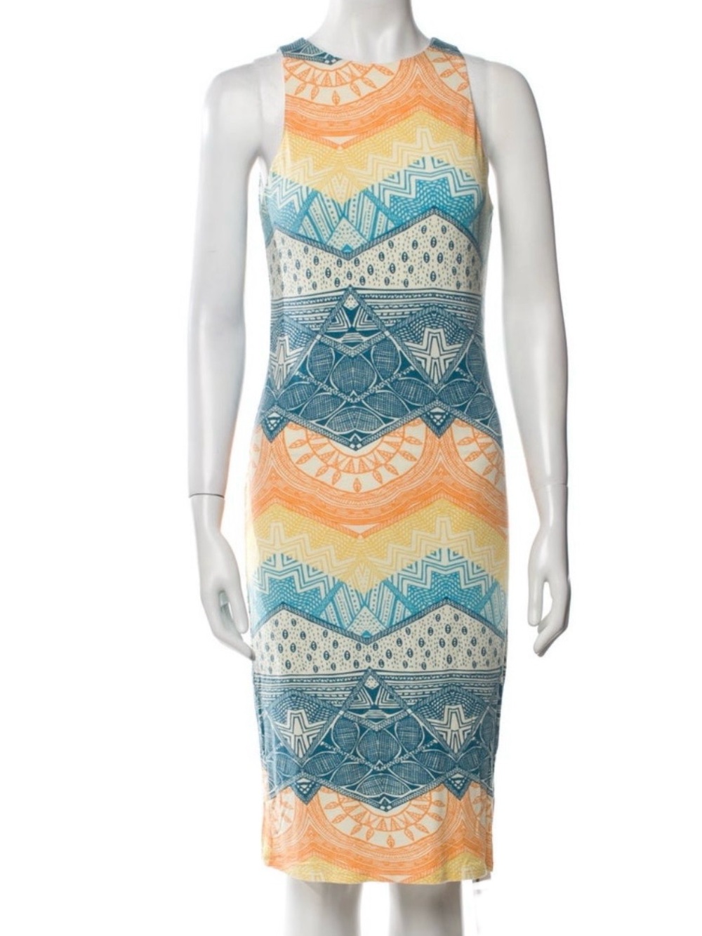 Mara Hoffman Sleeveless Multi-Color Chevron Print Midi Dress - M